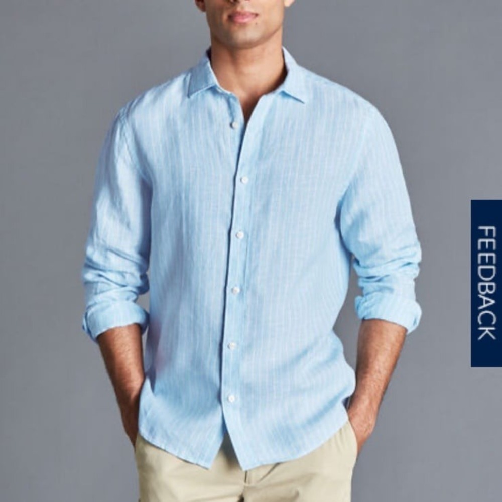Charles Tyrwhitt Pure Linen Stripe Shirt - Light Blue